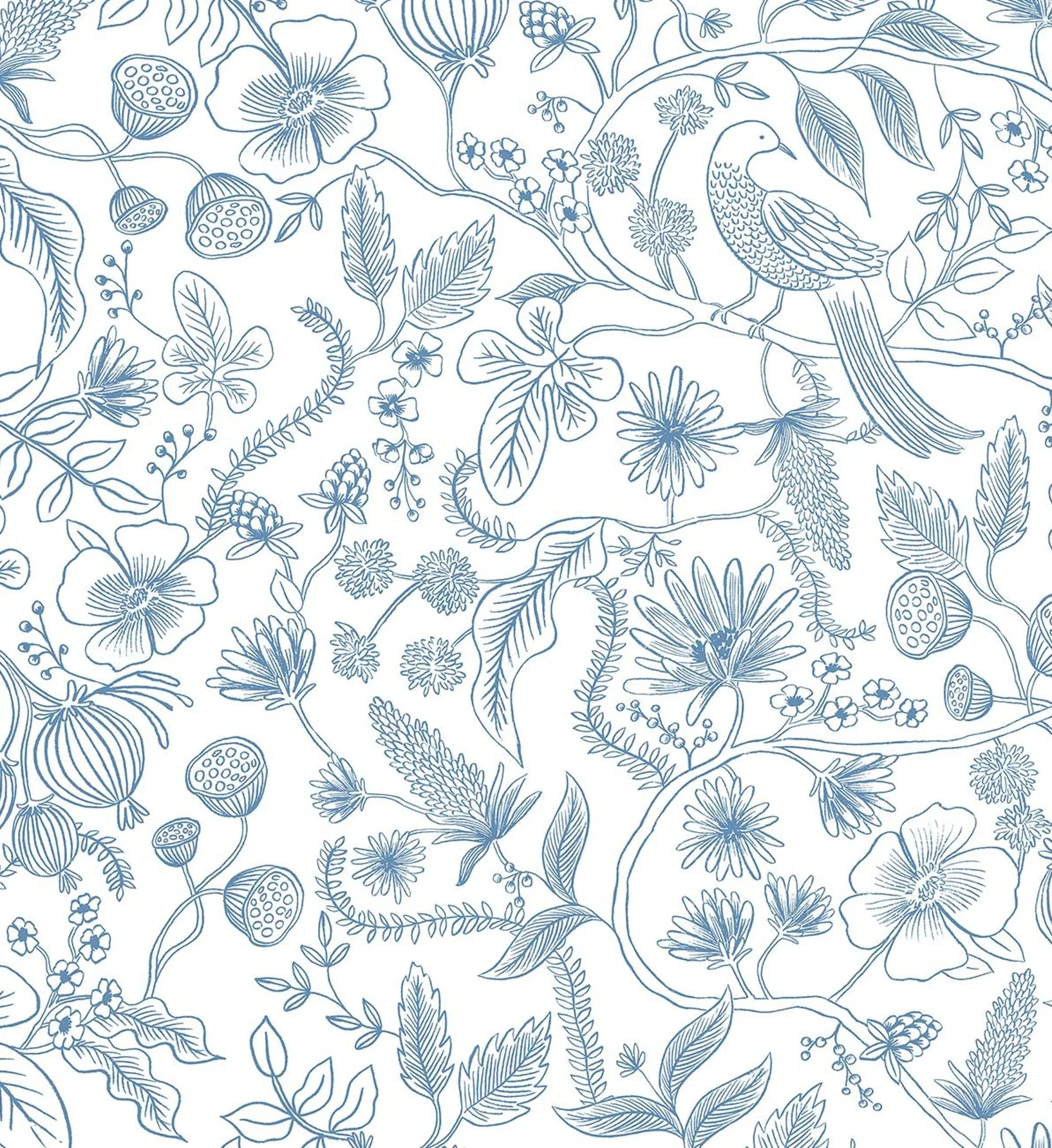Aviary Peel & Stick Wallpaper - Blue & Cream - Image 2