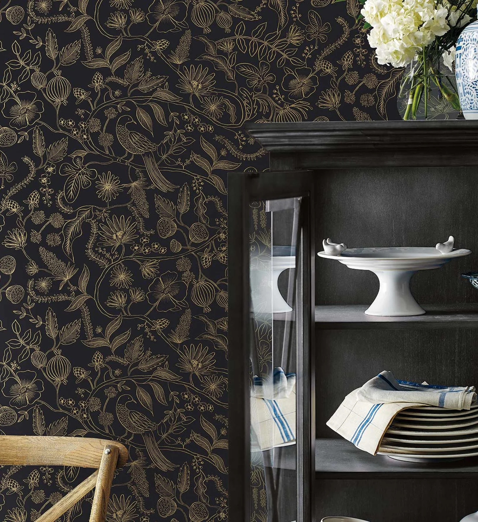 Aviary Peel & Stick Wallpaper - Metallic Gold & Black - Image 3