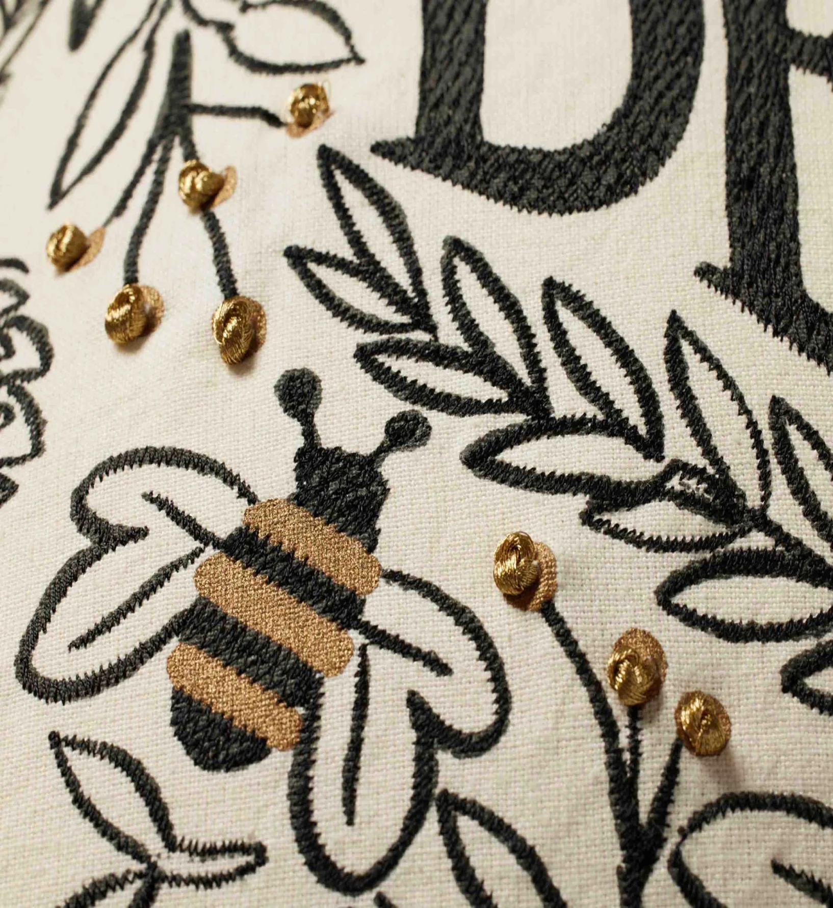 Bee’s Knees Embroidered Pillow - Black & Gold - Image 2