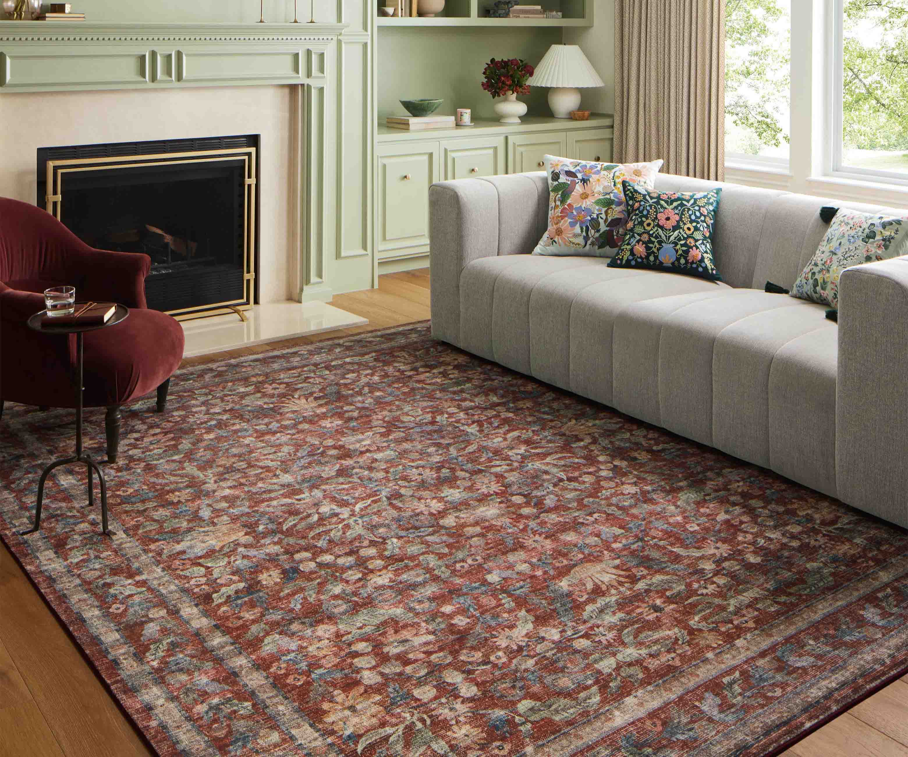 Courtyard Eve Printed Rug - Crimson - Image 2