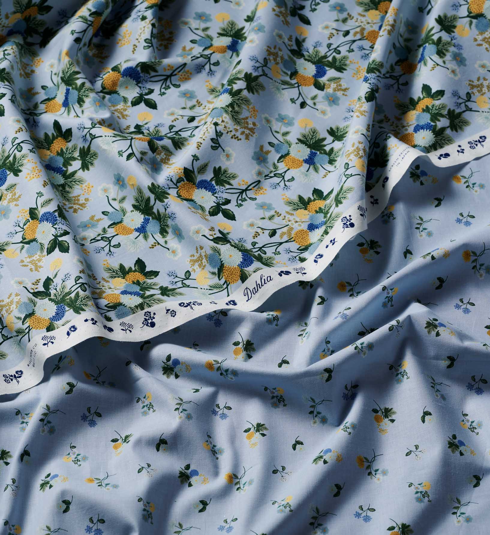 Ditsy Dahlia Cotton Fabric - Blue - Image 2