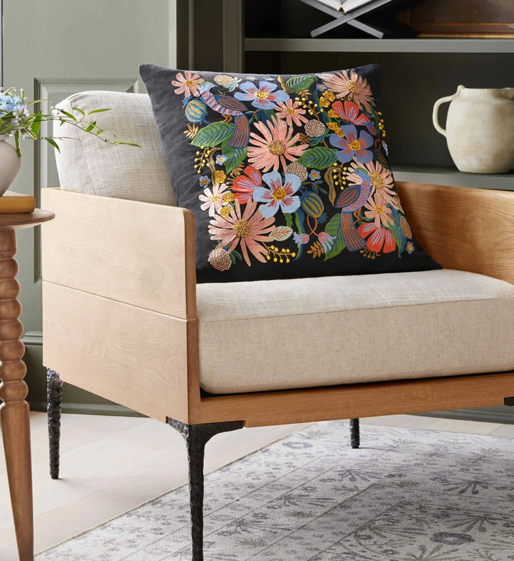 Dovecote Embroidered Pillow - Black - Image 3