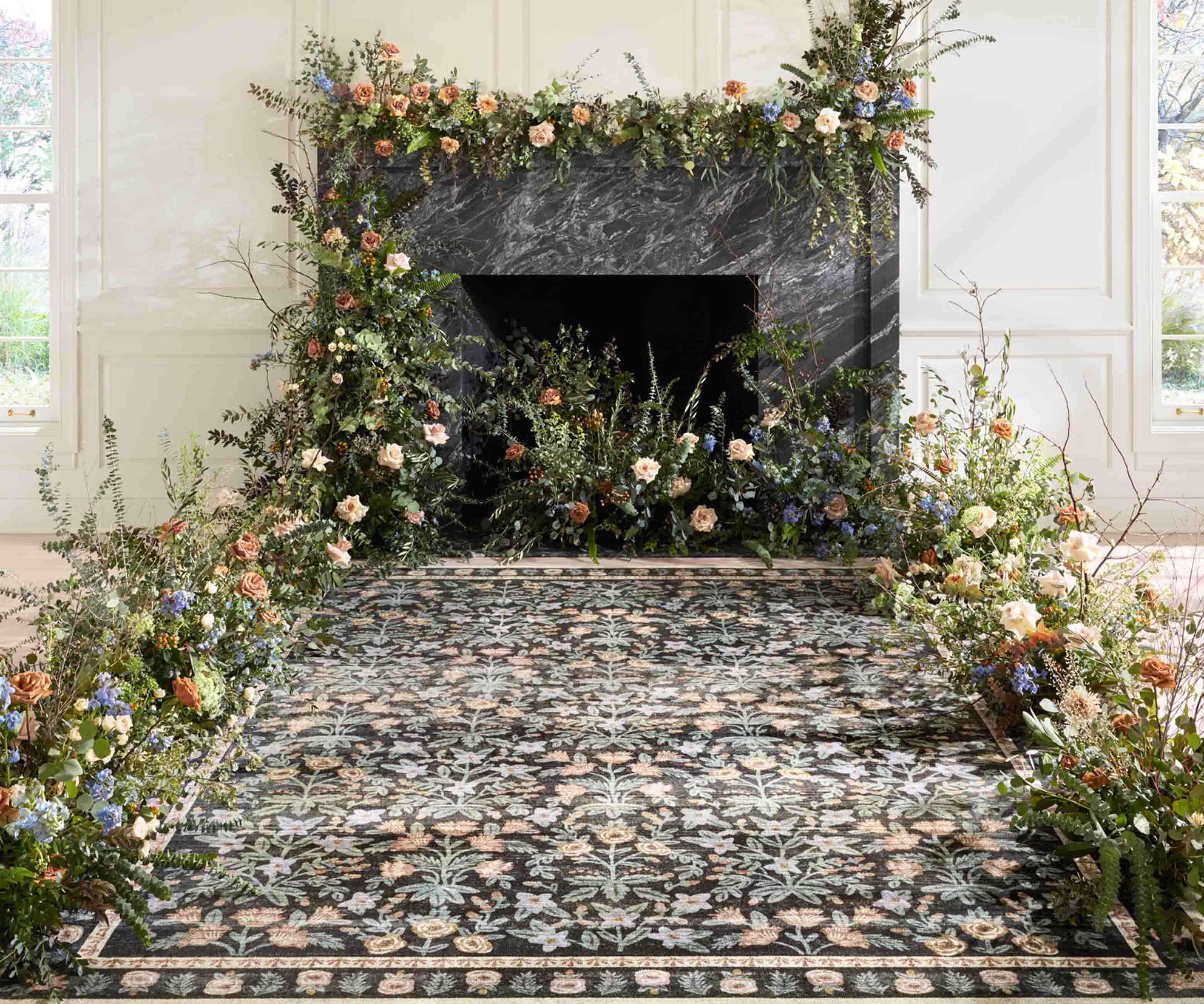 Eden Mughal Garden Power Loomed Rug - Black - Image 2