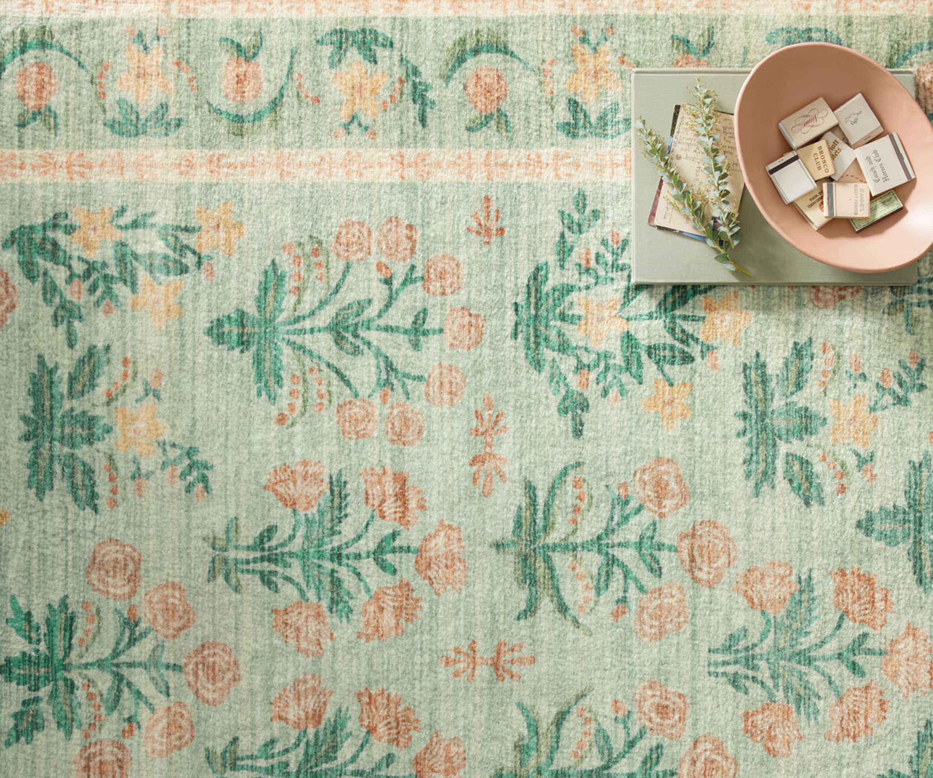 Eden Mughal Rose Power Loomed Rug - Moss - Image 3