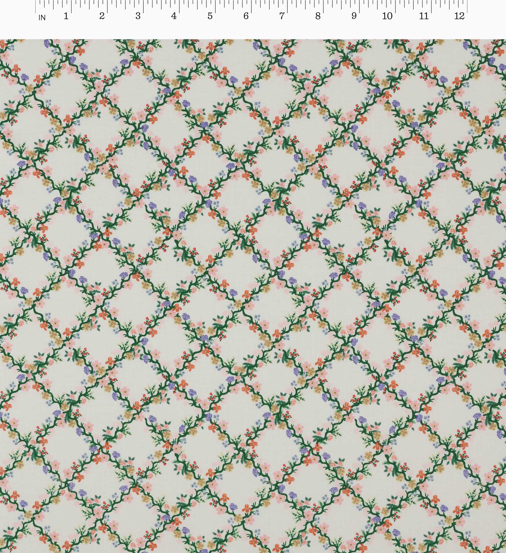 Floral Trellis Cotton Fabric - Cream - Image 3