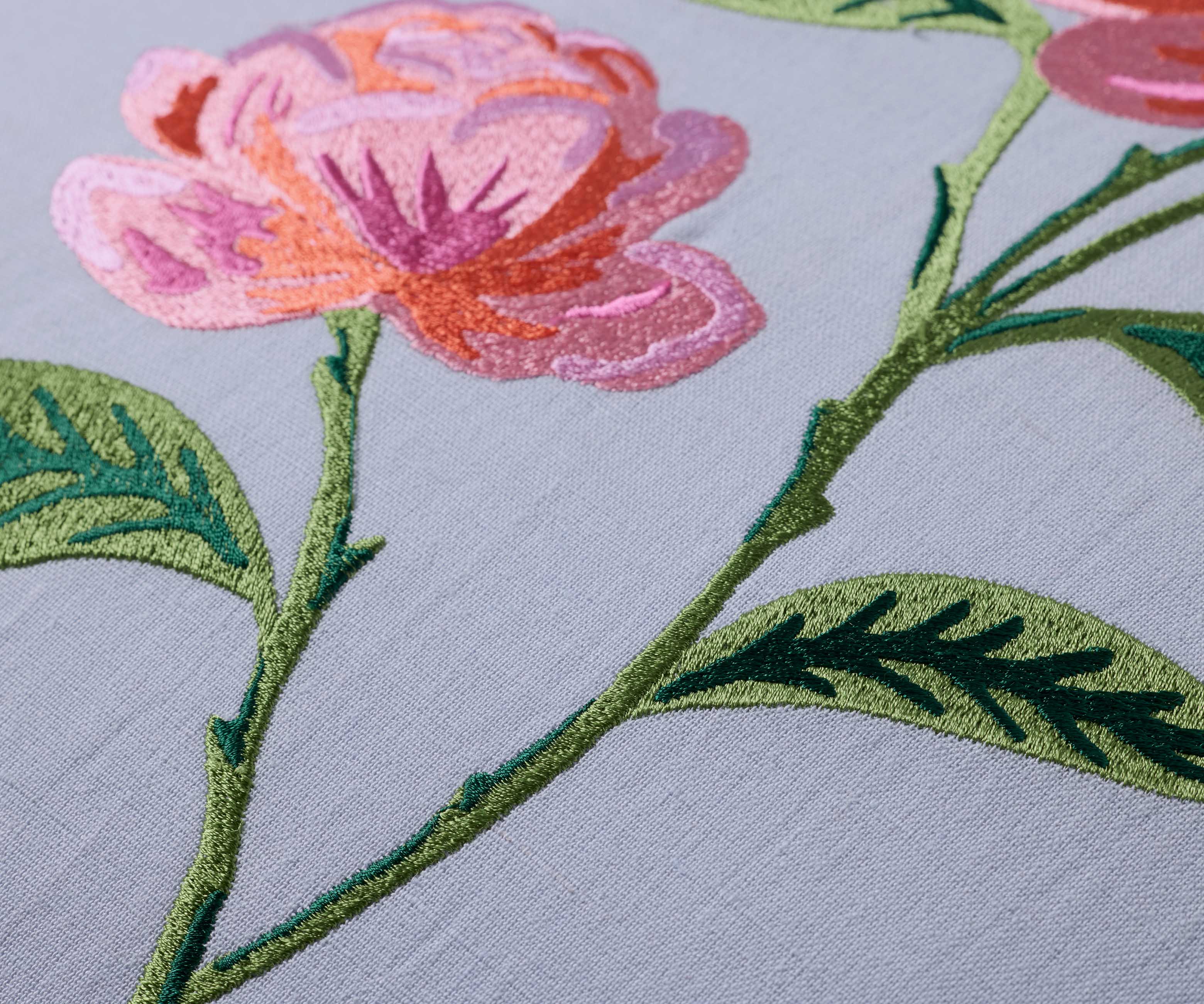 Garden Rose Embroidered Pillow - Blue - Image 4