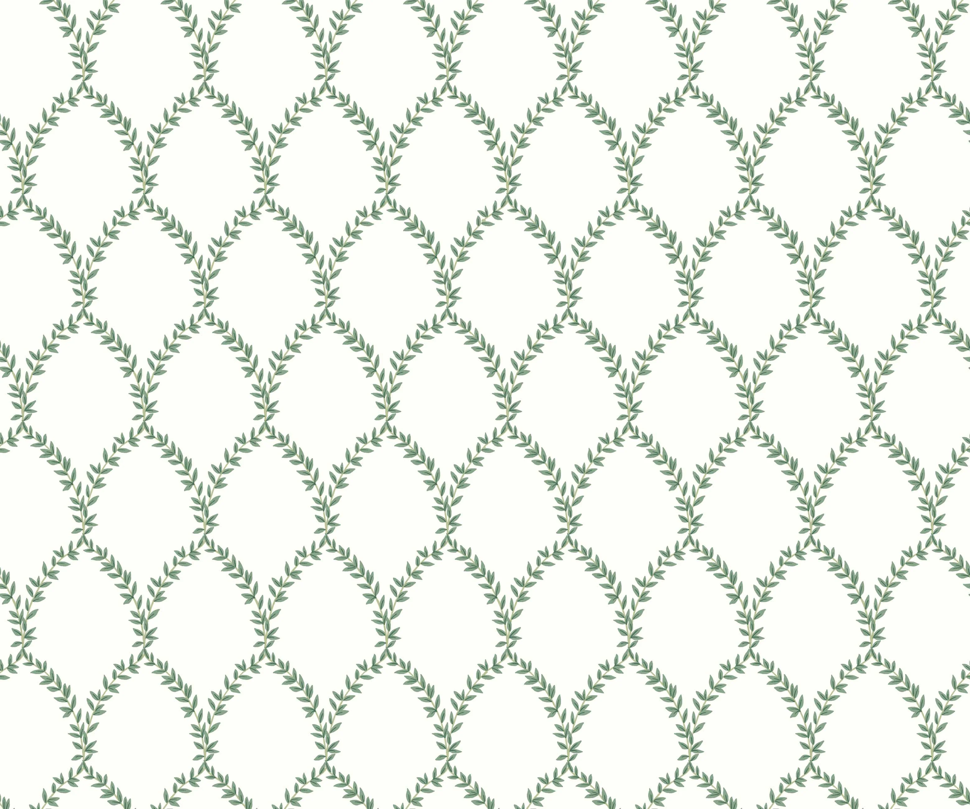 Laurel Wallpaper - Green & White - Image 2