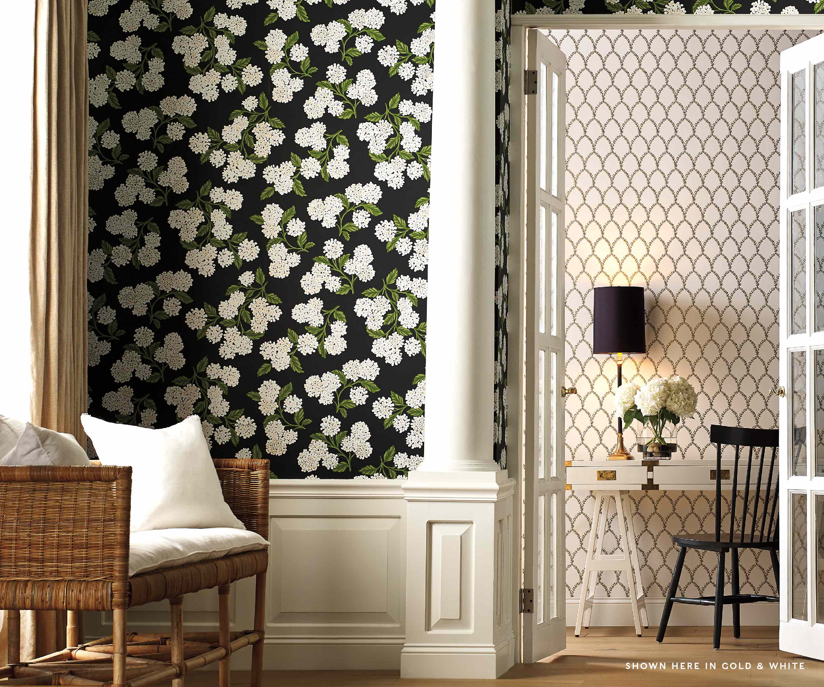 Laurel Wallpaper Sample - Metallic Gold & White - Image 3