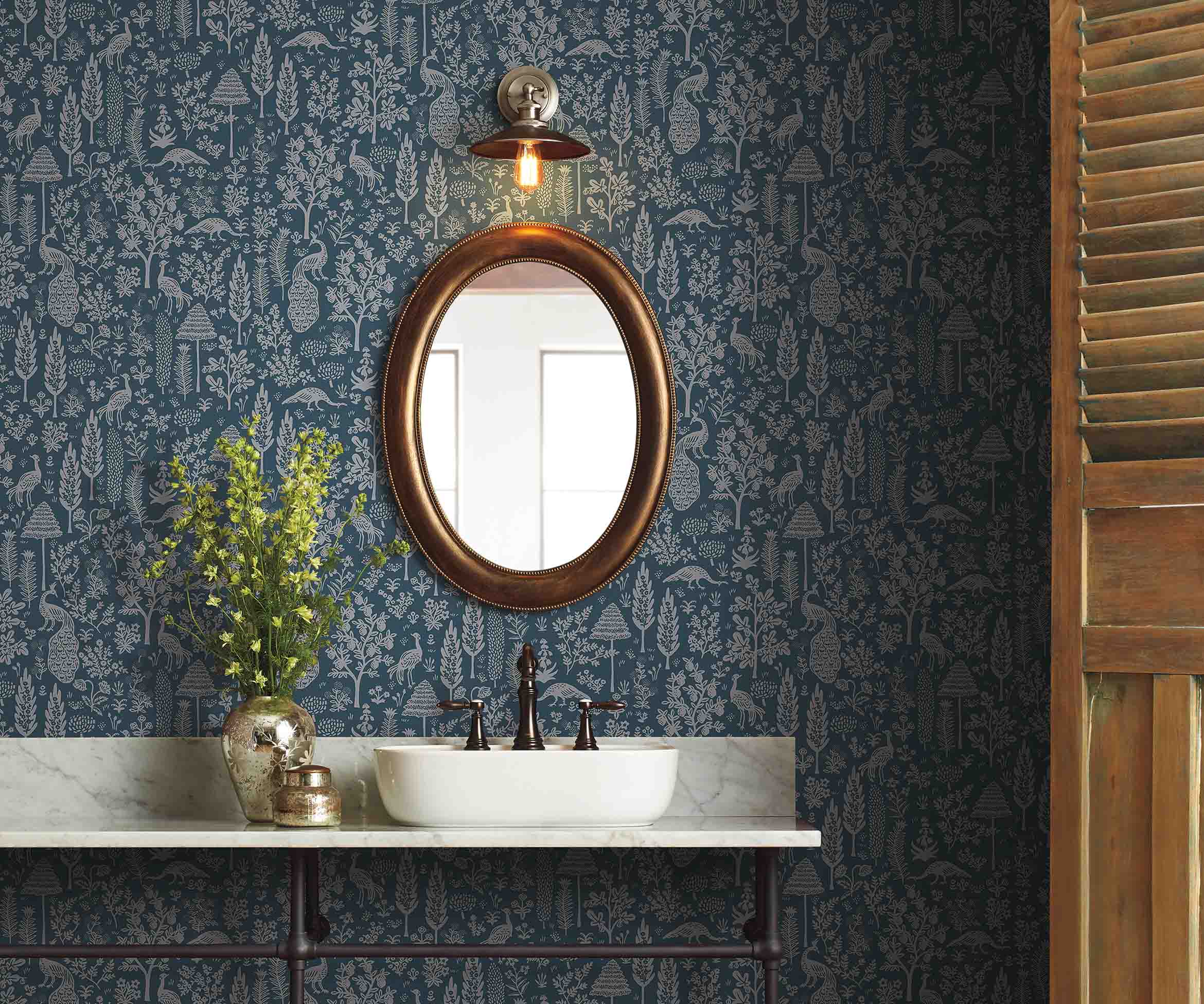 Menagerie Toile Wallpaper - Navy & Metallic Silver - Image 2