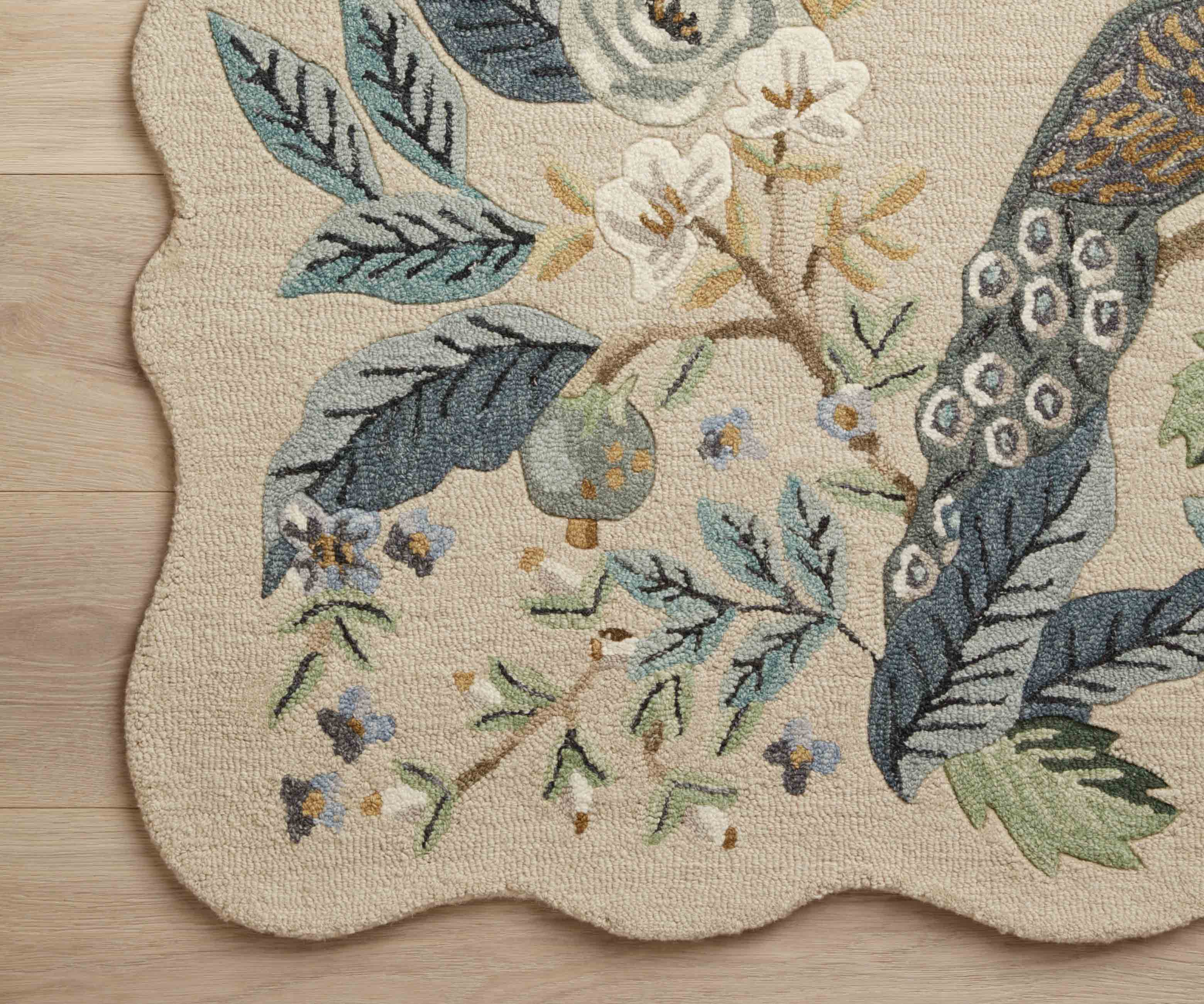 Peacock Wool-Hooked Rug - Blue - Image 3