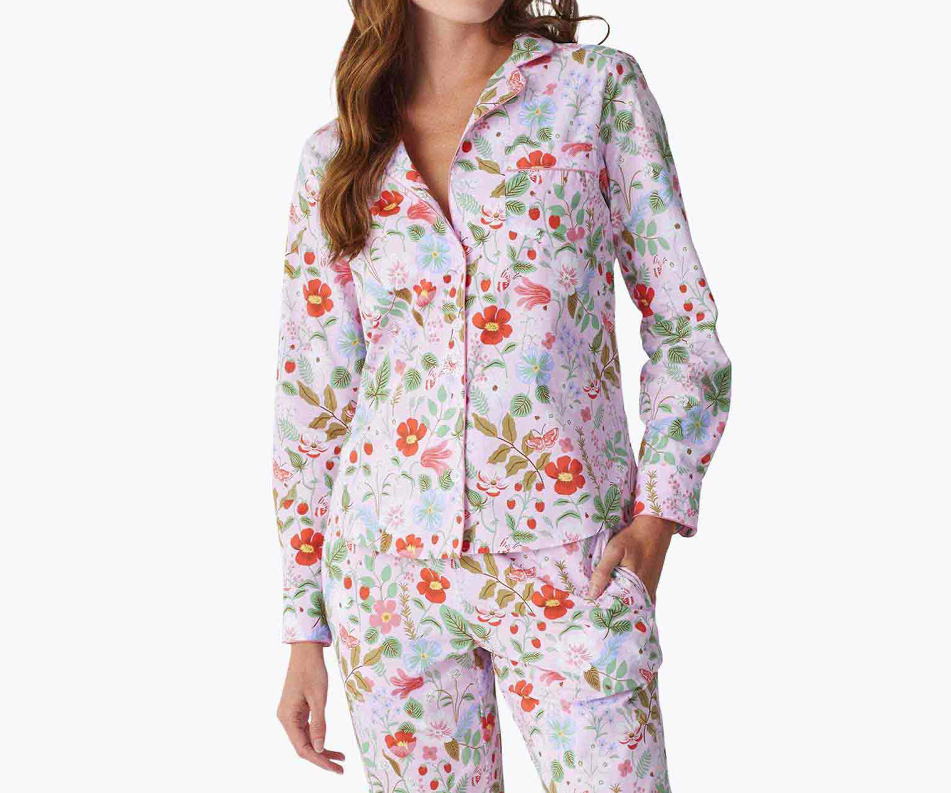 Poplin Button Front Long Set - Strawberry Fields