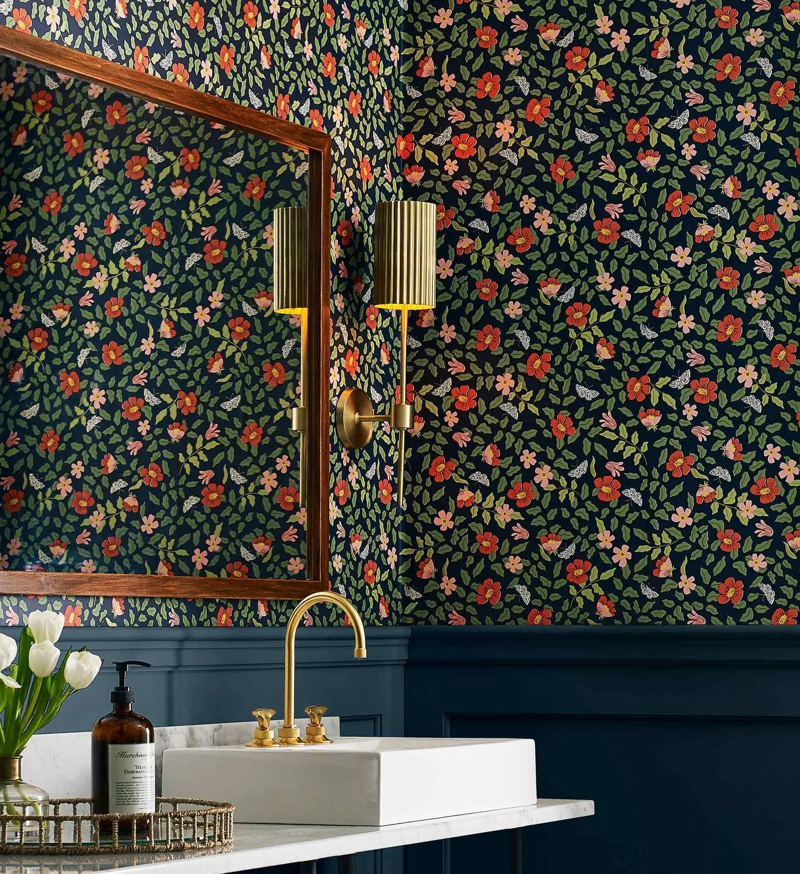 Primrose Peel & Stick Wallpaper - Rose & Navy - Image 3