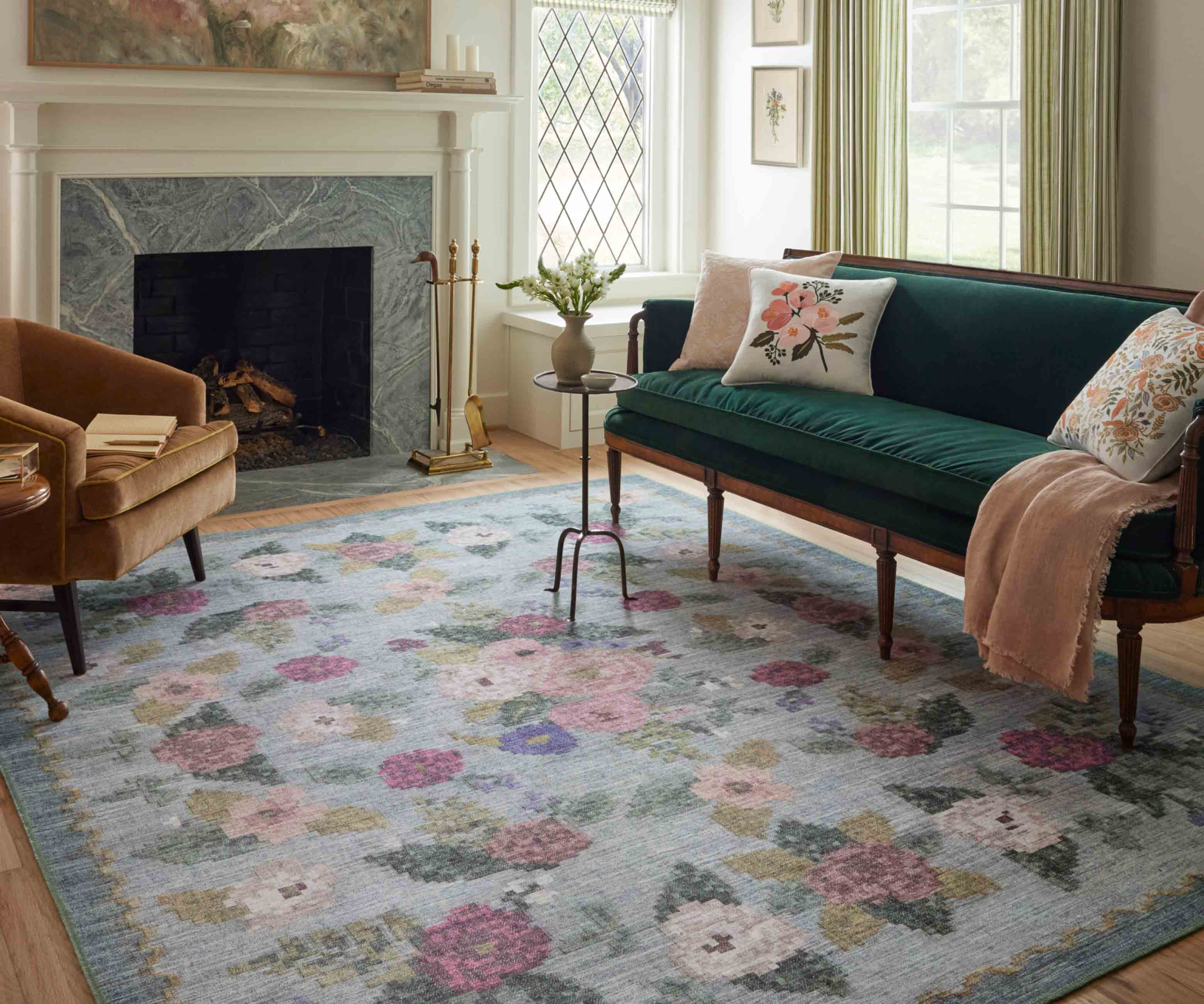 Rosa Antique Rose Power Loomed Rug - Sky - Image 2