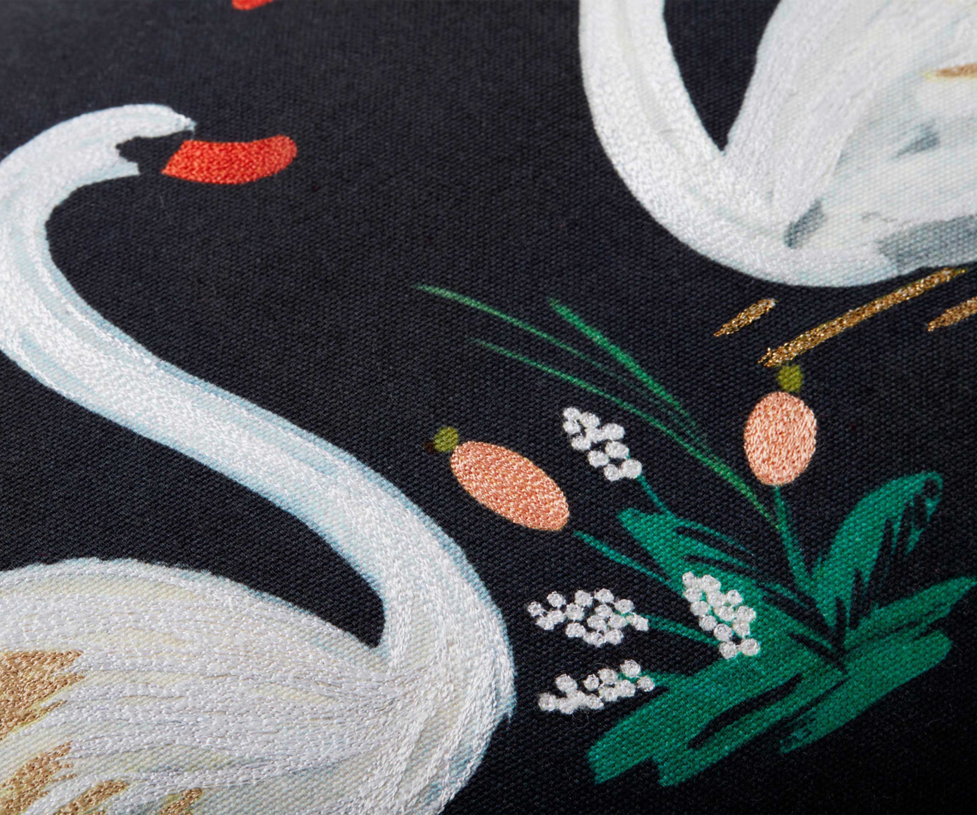 Swans Embroidered Pillow - Black - Image 2