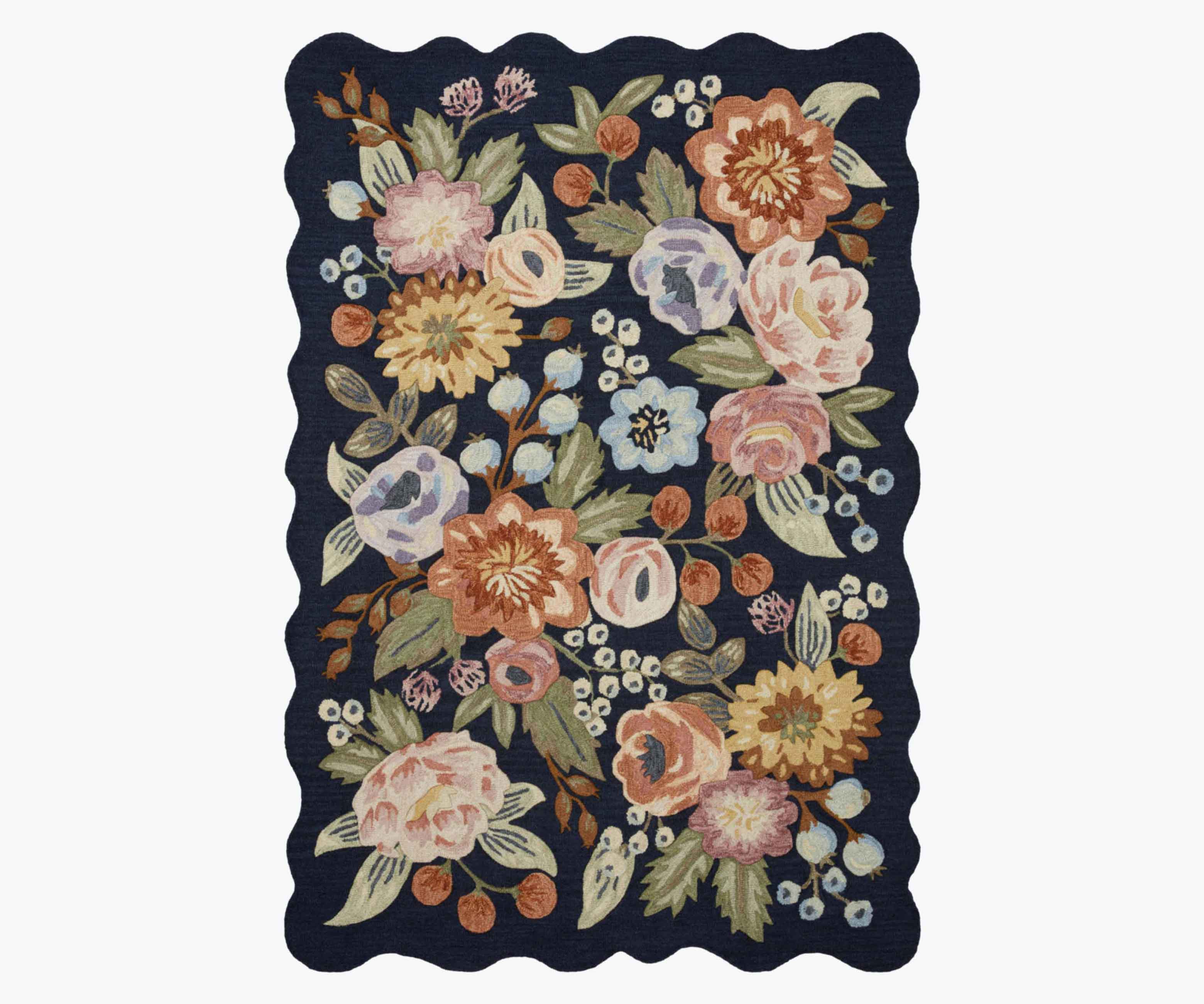 Vintage Blossoms Wool-Hooked Rug - Navy - Image 4