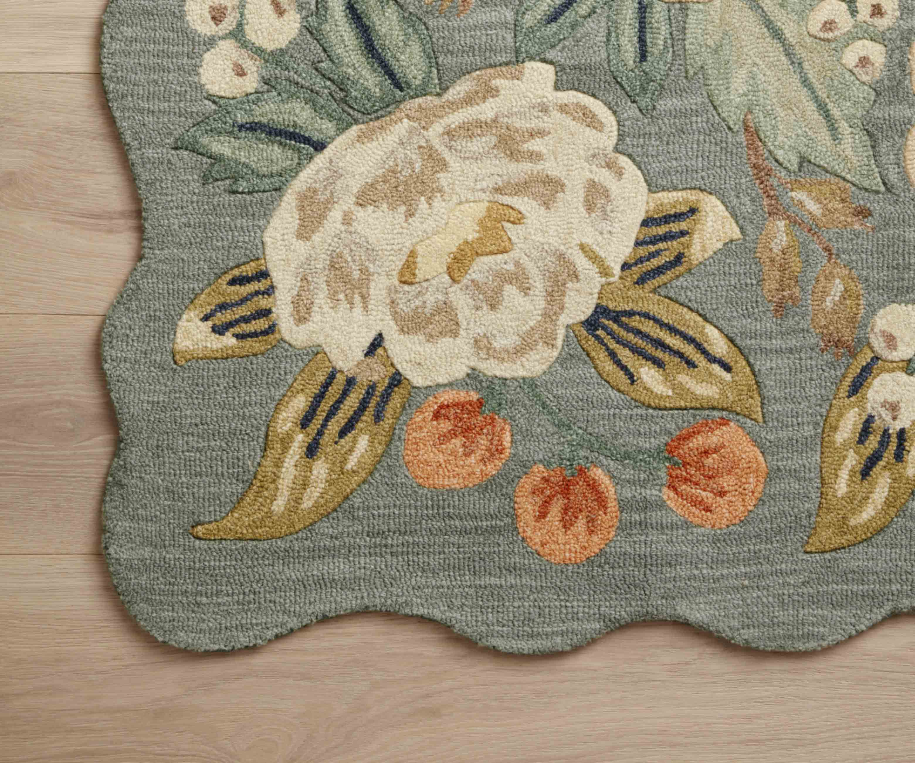 Vintage Blossoms Wool-Hooked Rug - Sage - Image 11